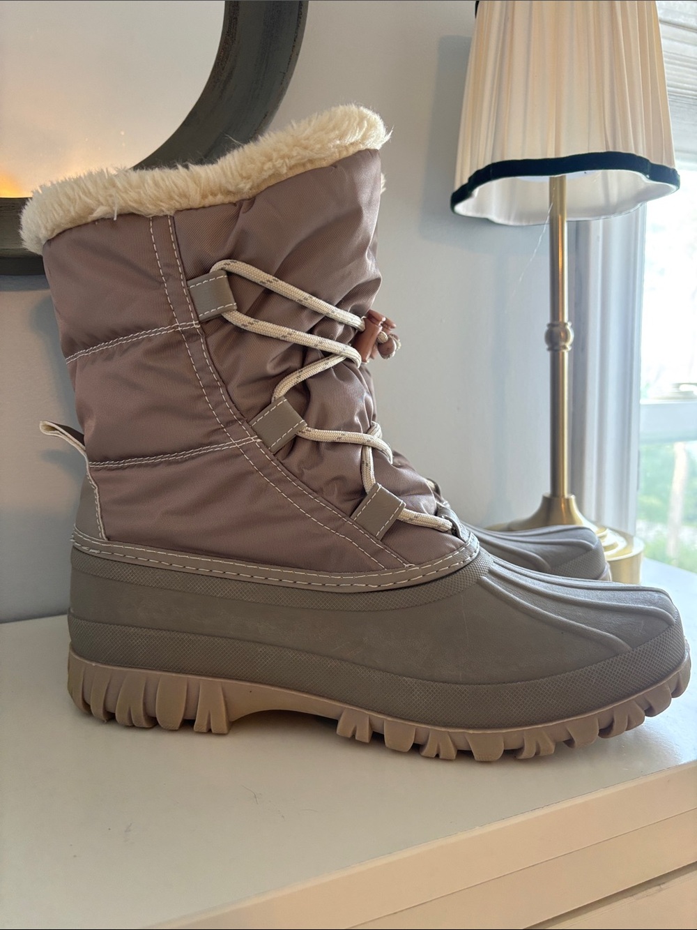 Cougar Women's Taupe Waterproof Winter Boots with Faux Fur Trim
